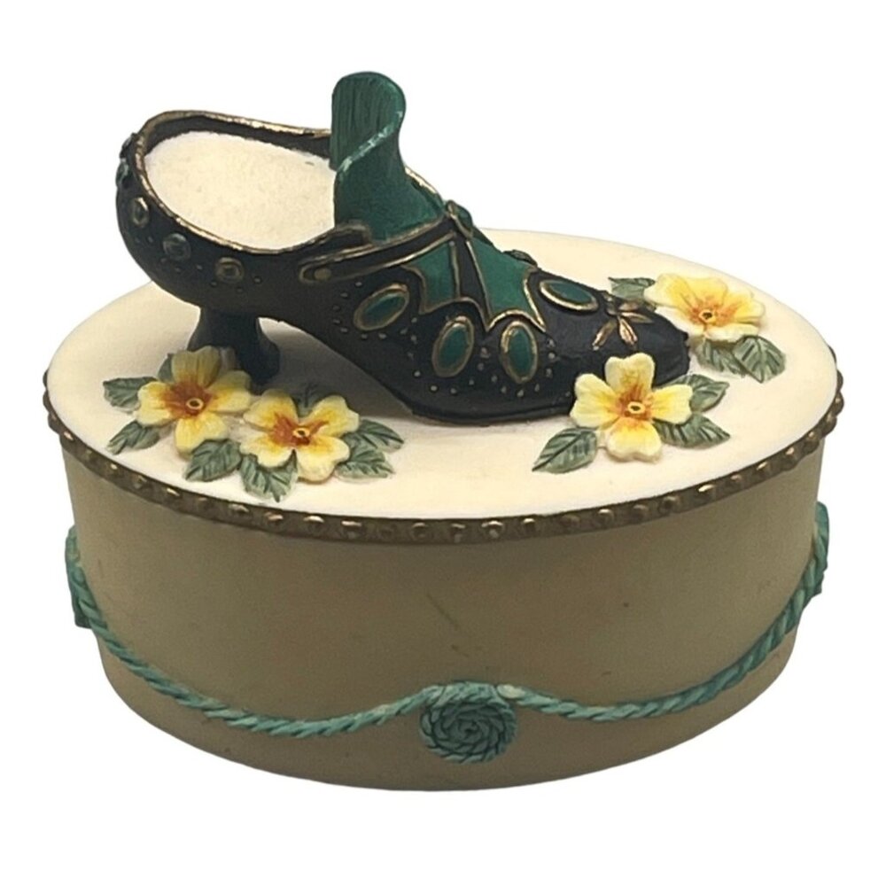 Willow hall oval box trinket shoe flowers Elizabeth green black yellow blue READ